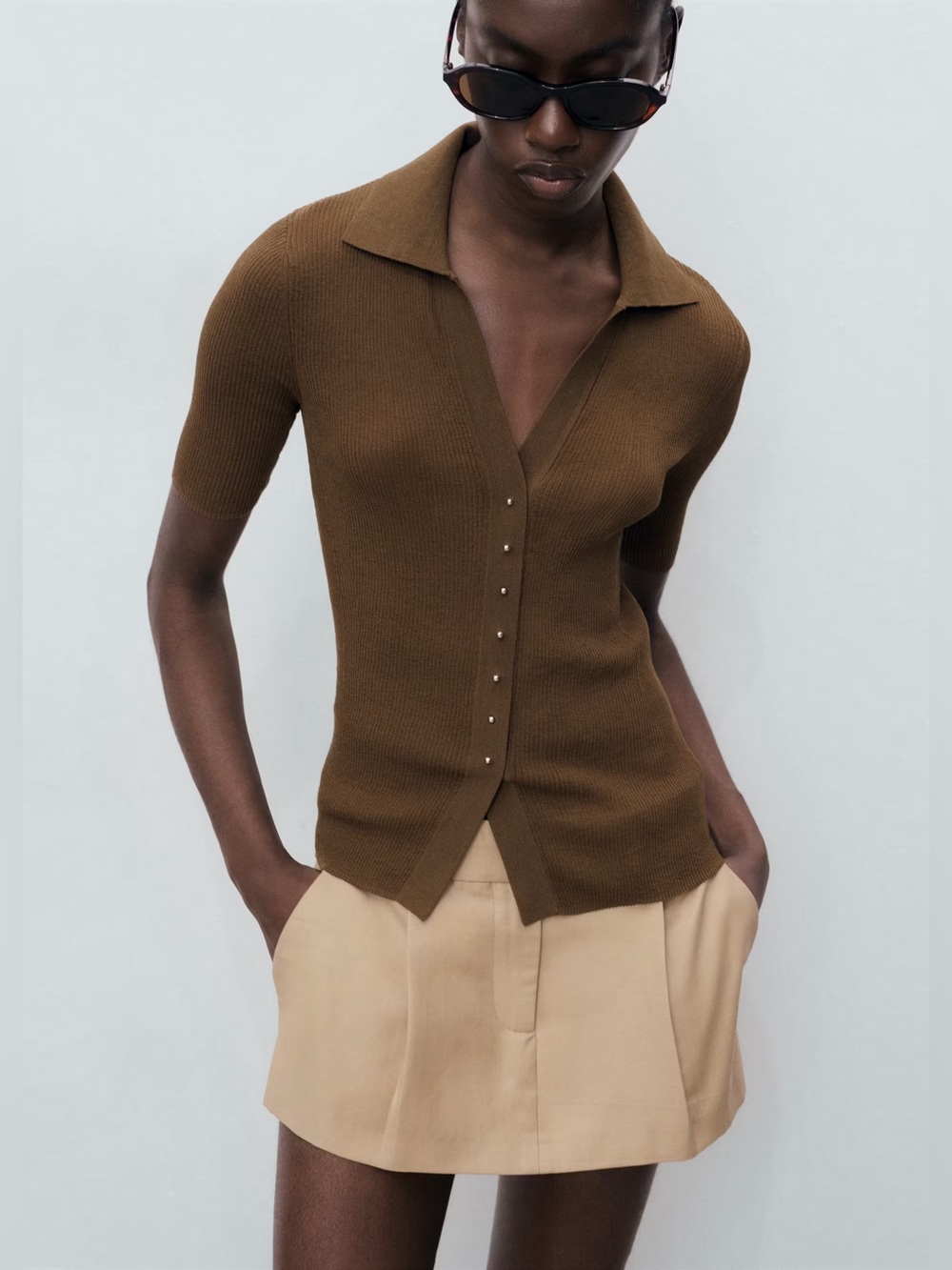 Mango Chocolate ribbed polo neck sweater NWT
